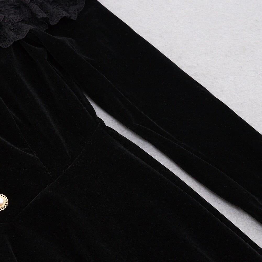 AIIZIE VELVET LACE ONE PIECE NECKLINE VINTAGE MIDI DRESS IN BLACK - product image