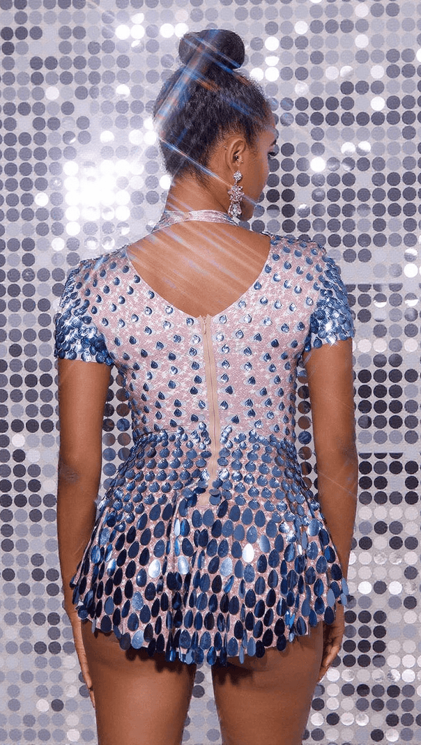 AIIZIE BERKELY SHORT SLEEVE SEQUIN MINI DRESS IN ROYAL BLUE - product image