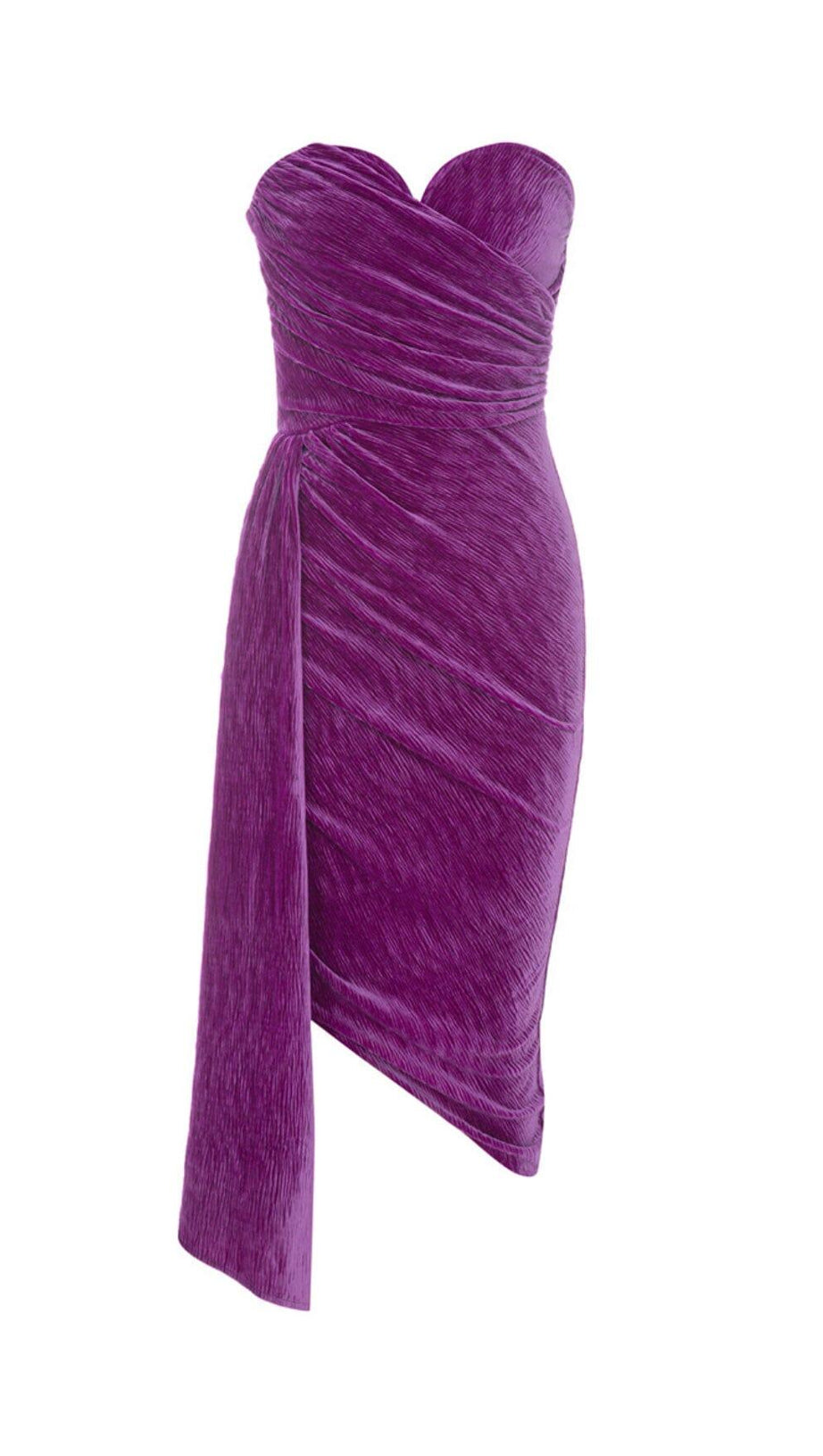 ABITO MIDI SEXY SEMPLICE IN VELLUTO VIOLA CON INCRESPO