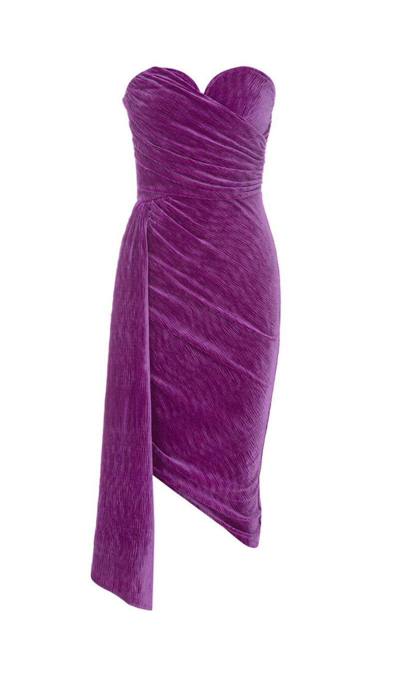 VELVET RIPPLE SIMPLE SEXY MIDI DRESS IN PURPLE