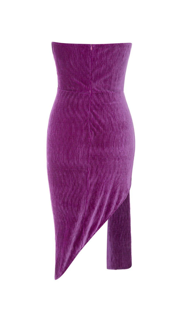 AIIZIE VELVET RIPPLE SIMPLE SEXY MIDI DRESS IN PURPLE - product image