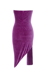 VELVET RIPPLE SIMPLE SEXY MIDI DRESS IN PURPLE