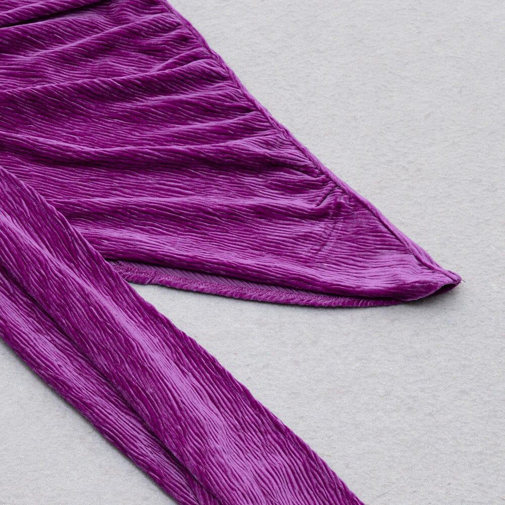 ABITO MIDI SEXY SEMPLICE IN VELLUTO VIOLA CON INCRESPO