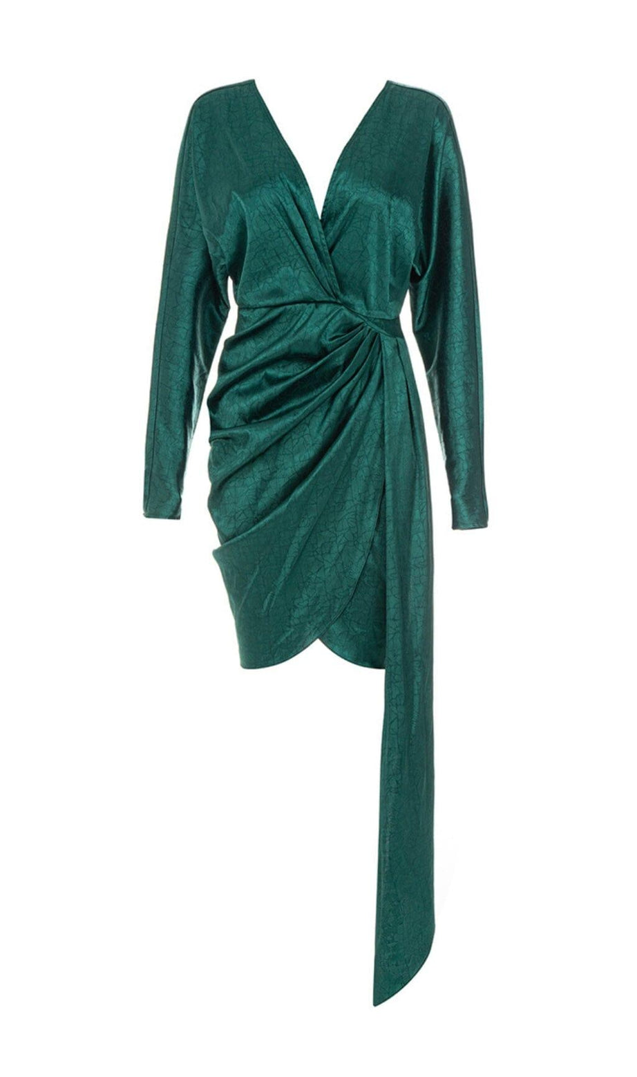 PLISSIERTES MINIKLEID MIT SATINDRUCK IN DUNKELGRÜN