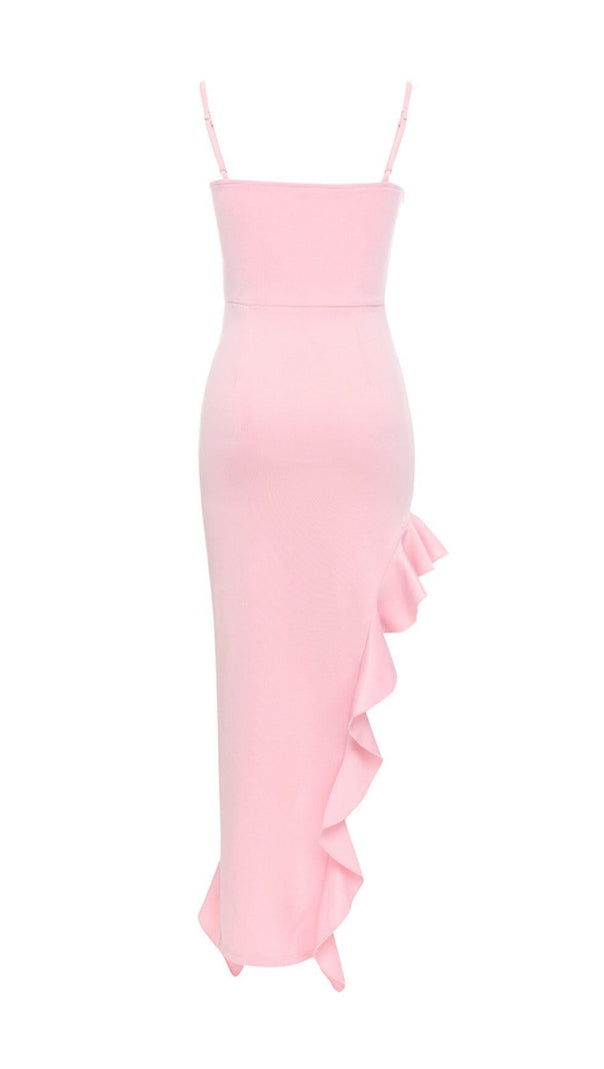 AIIZIE PINK SUSPENDER LACE RUFFLE DRESS - product image
