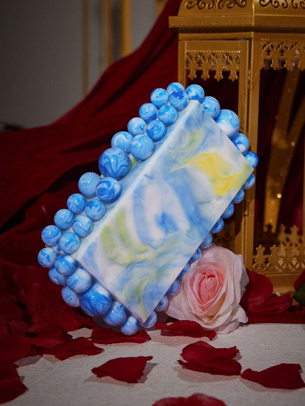 Sama Acrylic Beaded Clutch In Blue