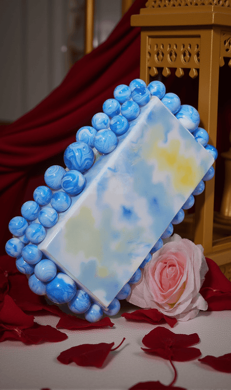 Sama Acrylic Beaded Clutch In Blue