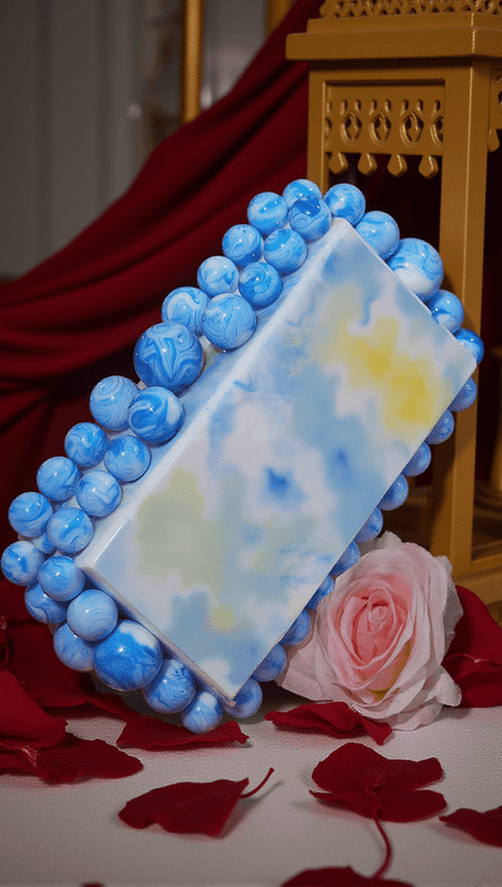 SAMA ACRYLIC BEADED CLUTCH IN BLUE