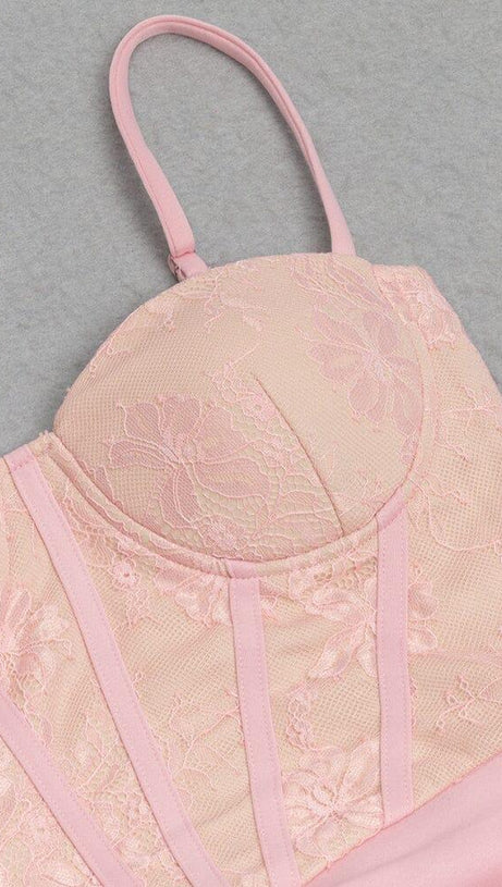 PINK SUSPENDER LACE RUFFLE DRESS