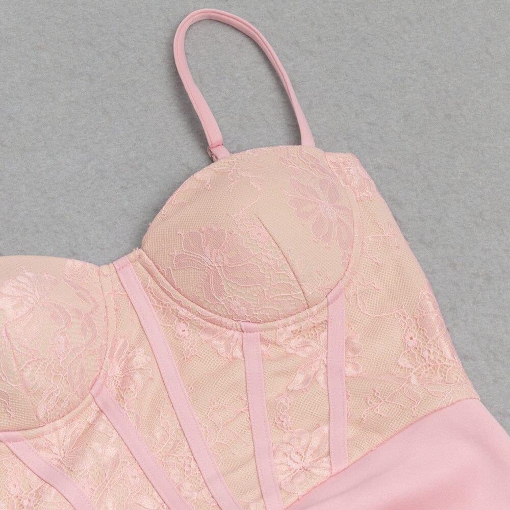 AIIZIE PINK SUSPENDER LACE RUFFLE DRESS - product image