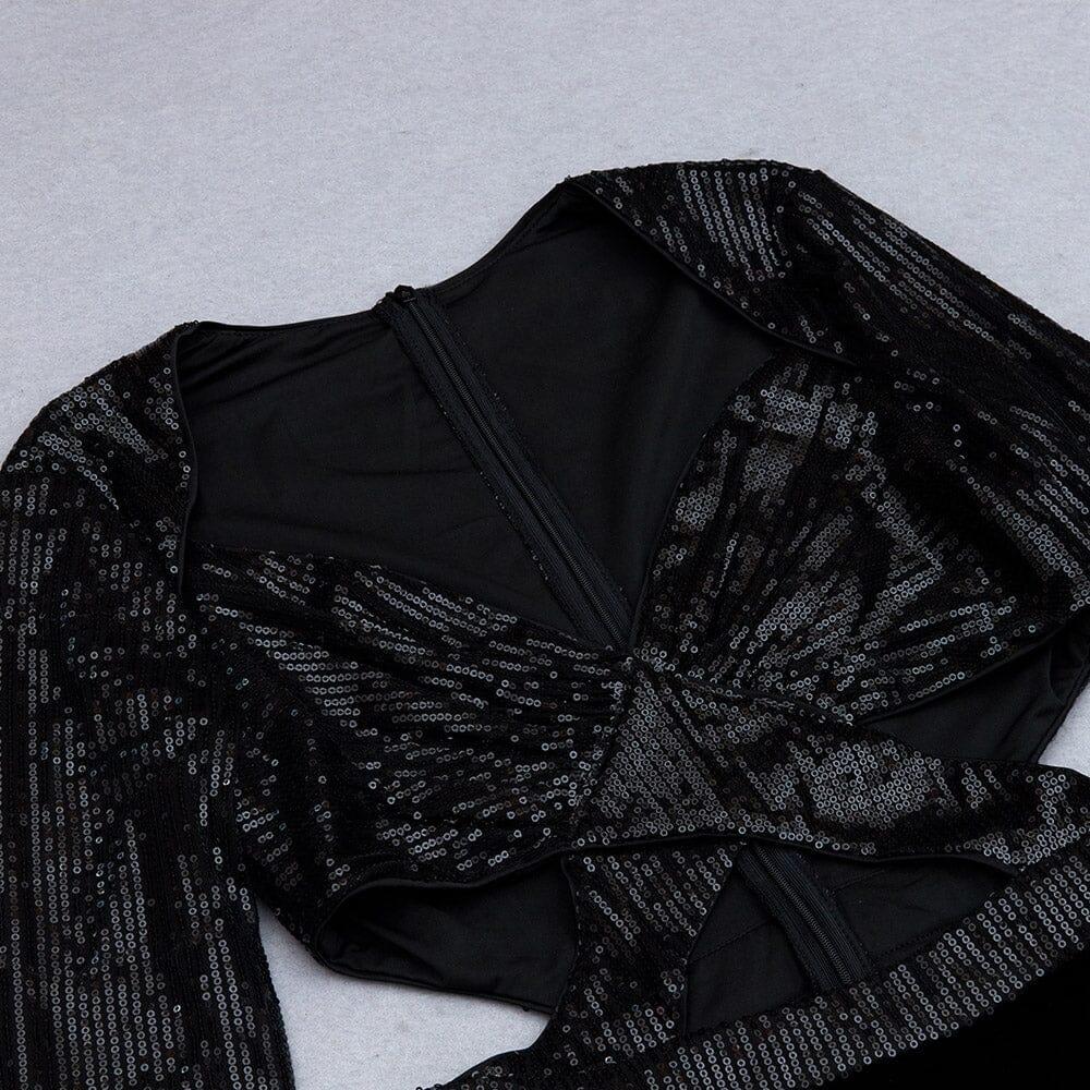 AIIZIE VELVET SEQUIN CUT-OUT FLOOR-LENGTH JUMPSUIT IN BLACK - product image