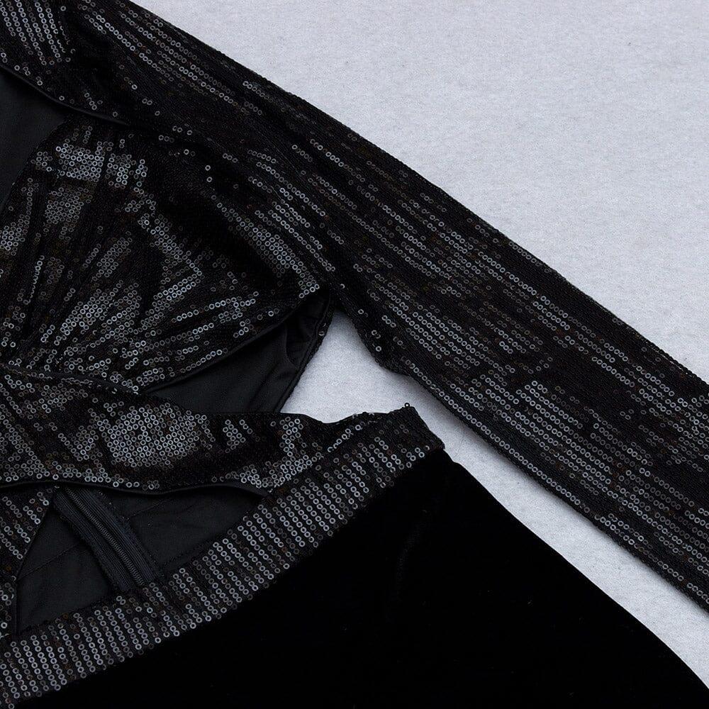 AIIZIE VELVET SEQUIN CUT-OUT FLOOR-LENGTH JUMPSUIT IN BLACK - product image
