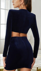 VELVET METAL BUCKLE SEXY TWO PIECES SUIT IN NAVY