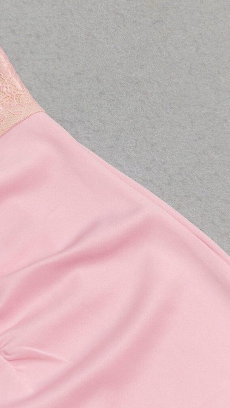 PINK SUSPENDER LACE RUFFLE DRESS