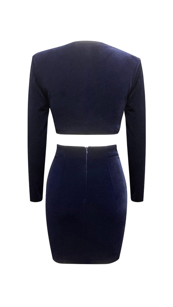 AIIZIE VELVET METAL BUCKLE SEXY TWO PIECES SUIT IN NAVY - product image