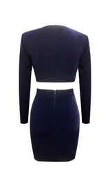 VELVET METAL BUCKLE SEXY TWO PIECES SUIT IN NAVY