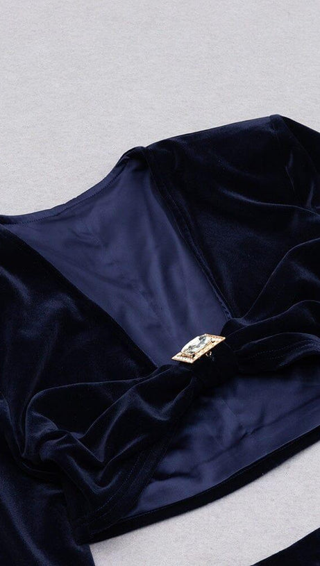 VELVET METAL BUCKLE SEXY TWO PIECES SUIT IN NAVY