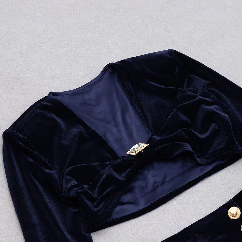 AIIZIE VELVET METAL BUCKLE SEXY TWO PIECES SUIT IN NAVY - product image