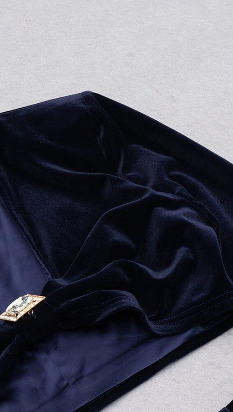VELVET METAL BUCKLE SEXY TWO PIECES SUIT IN NAVY
