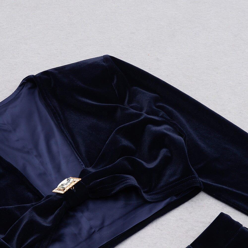 AIIZIE VELVET METAL BUCKLE SEXY TWO PIECES SUIT IN NAVY - product image