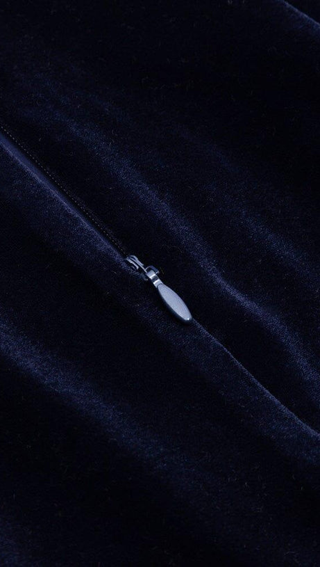 VELVET METAL BUCKLE SEXY TWO PIECES SUIT IN NAVY