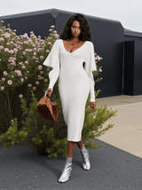 Suri V Neck Hollow Knitted Dress In White