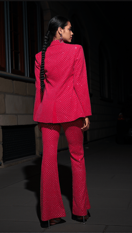 WHITLEY EMBELLISHED BLAZER THREE PIECE SET IN HOT PINK