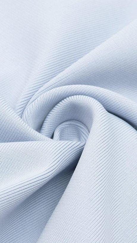 BANDAGE PUFF SLEEVE PEARL BUTTON ELEGANT MINI DRESS IN LIGHT BLUE