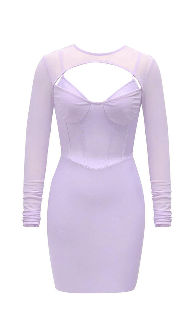 AIIZIE BANDAGE MESH HOLLOW MINI DRESS IN MAUVE - product image