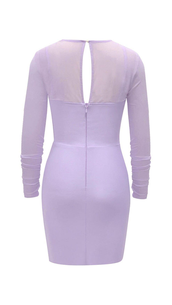 AIIZIE BANDAGE MESH HOLLOW MINI DRESS IN MAUVE - product image