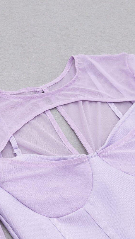 BANDAGE MESH HOLLOW MINI DRESS IN MAUVE