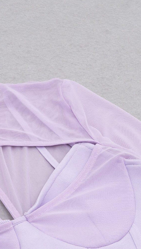 BANDAGE MESH HOLLOW MINI DRESS IN MAUVE