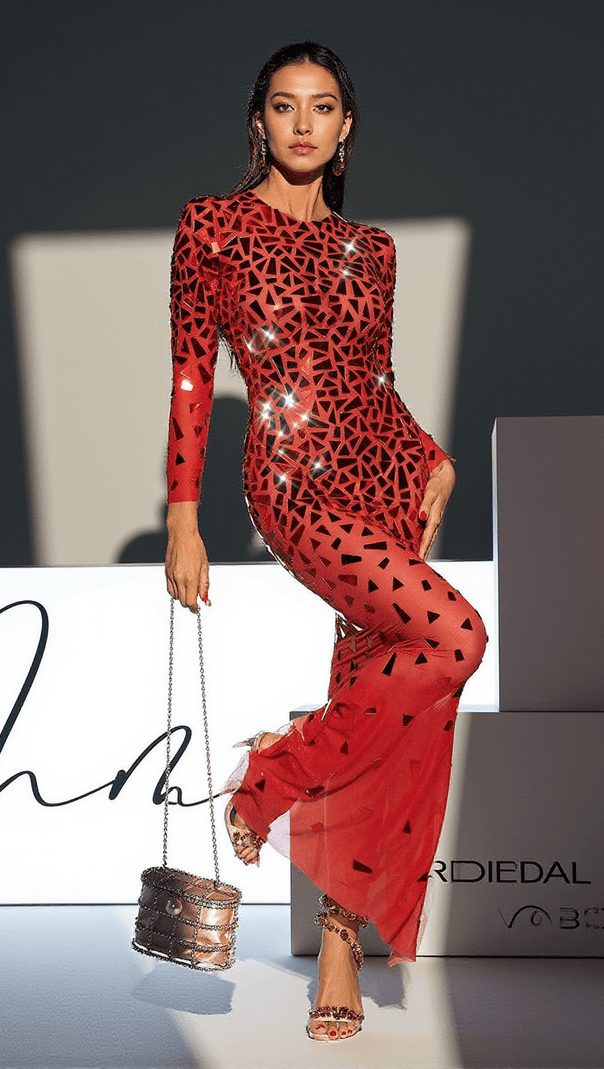 AIIZIE GUTHRIE LONG SLEEVE ACRYLIC MESH MAXI DRESS - product image