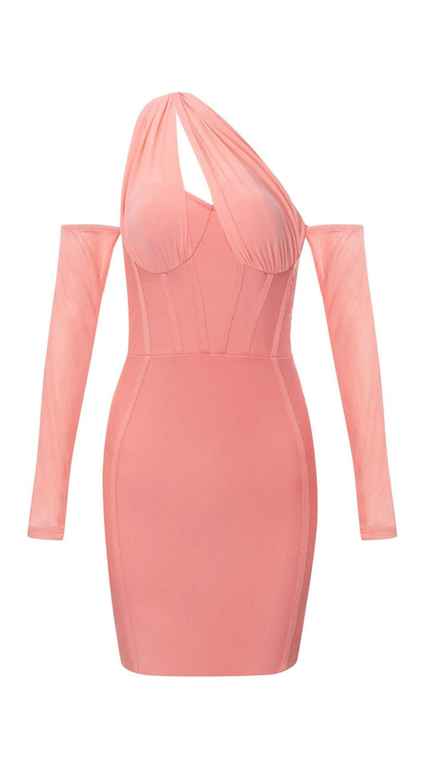 AIIZIE BANDAGE MESH IRREGULAR STRAPS MINI DRESS IN PINK - product image