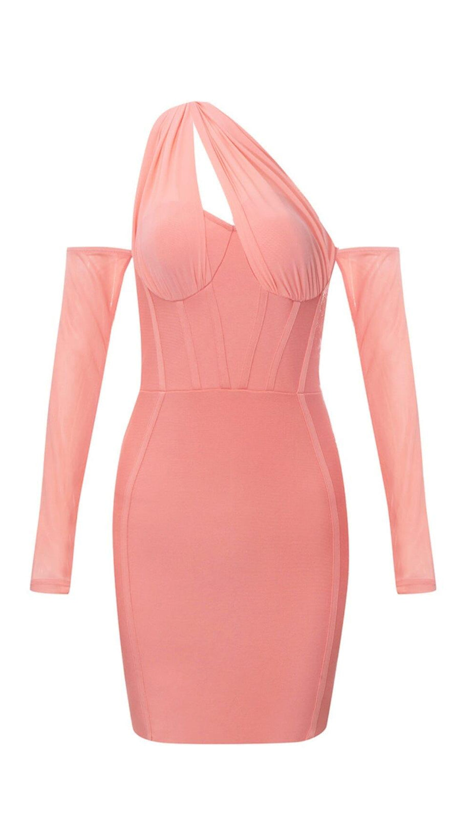 BANDAGE MESH IRREGULAR STRAPS MINI DRESS IN PINK