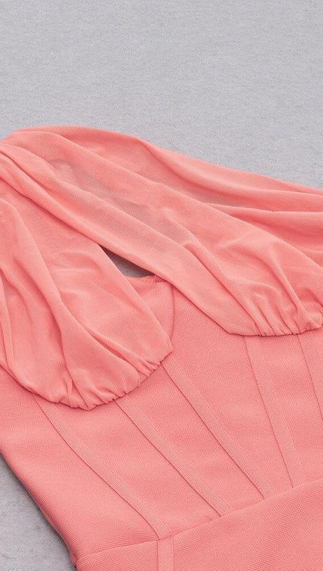 BANDAGE MESH IRREGULAR STRAPS MINI DRESS IN PINK