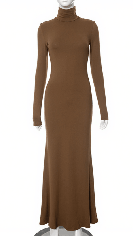 HAL LONG SLEEVE MERMAID MAXI DRESS IN BROWN