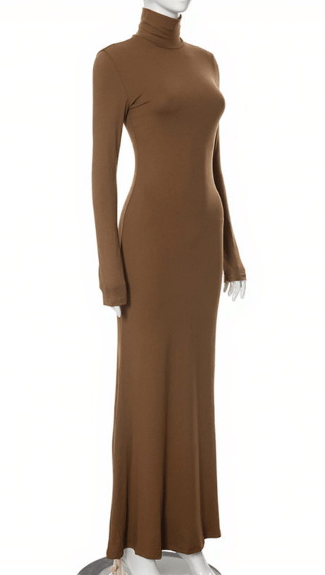 HAL LONG SLEEVE MERMAID MAXI DRESS IN BROWN