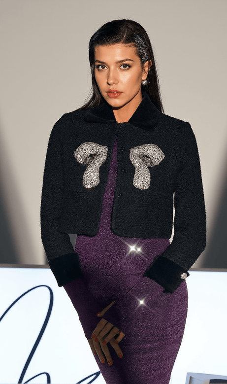 Hidde Crystal Bow Tweed Jacket