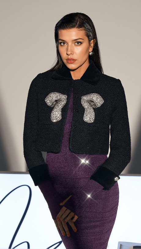 HIDDE CRYSTAL BOW TWEED JACKET