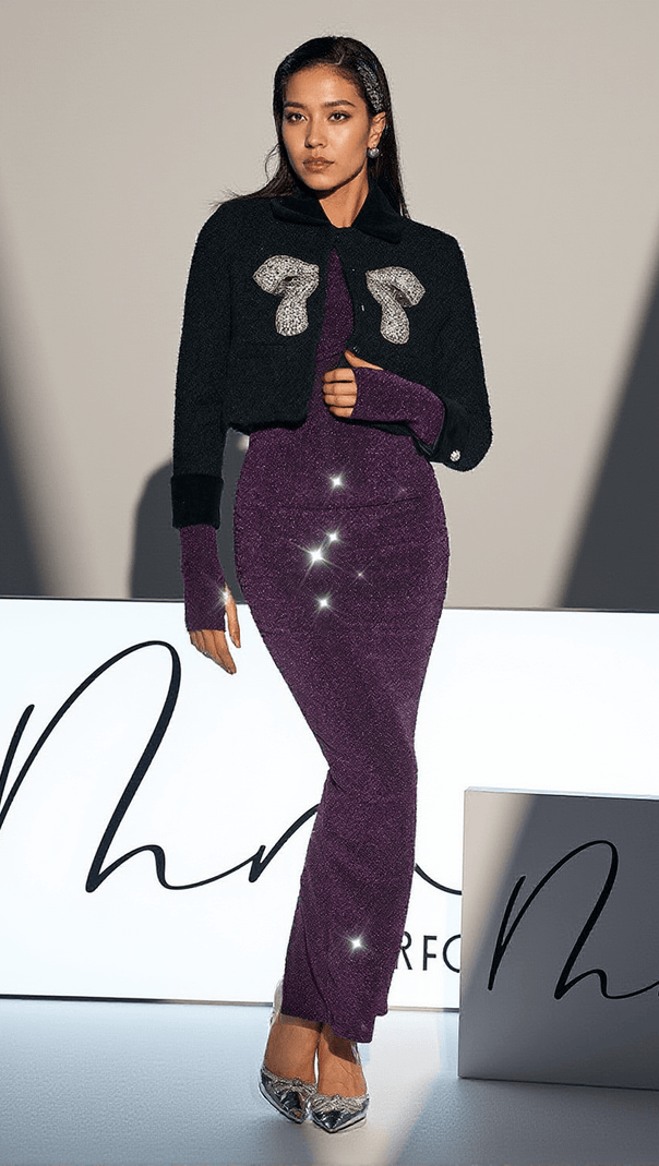 AIIZIE HIDDE CRYSTAL BOW TWEED JACKET - product image