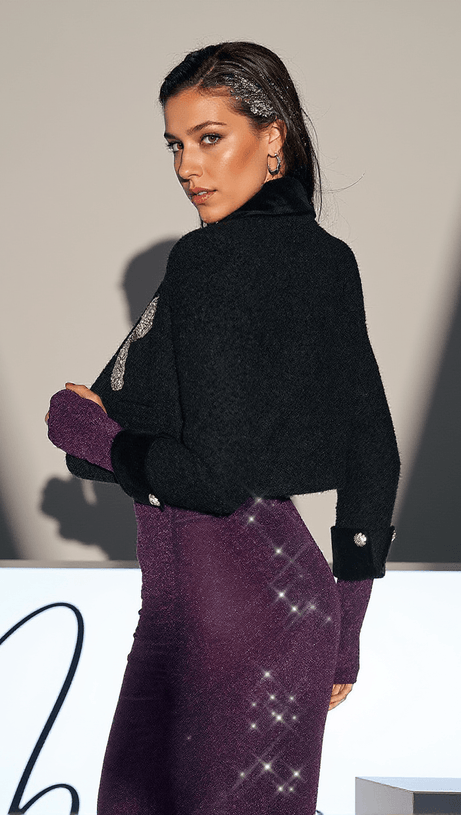 HIDDE CRYSTAL BOW TWEED JACKET