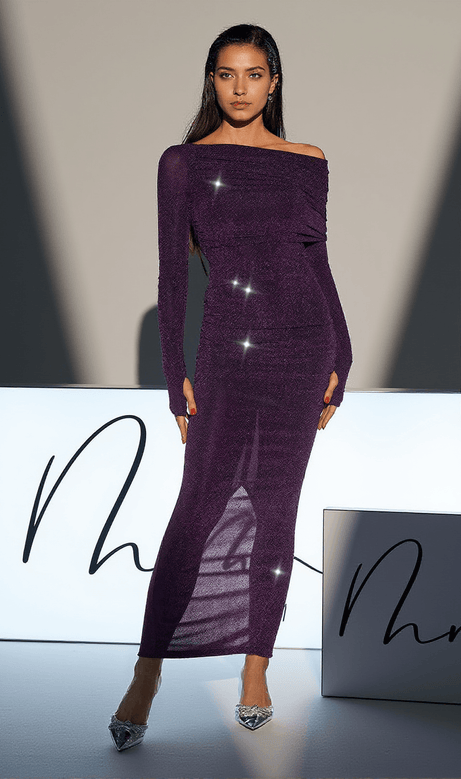 Novak Off-Shoulder Glitzer-Strickkleid