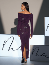 Novak Off Shoulder Glitter Knitted Dress