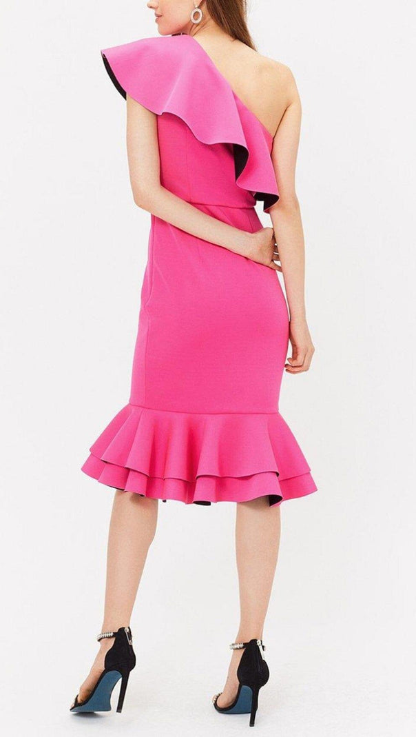 AIIZIE CROSS-SHOULDER RUFFLED FISHTAIL DRESS IN ROSE - product image