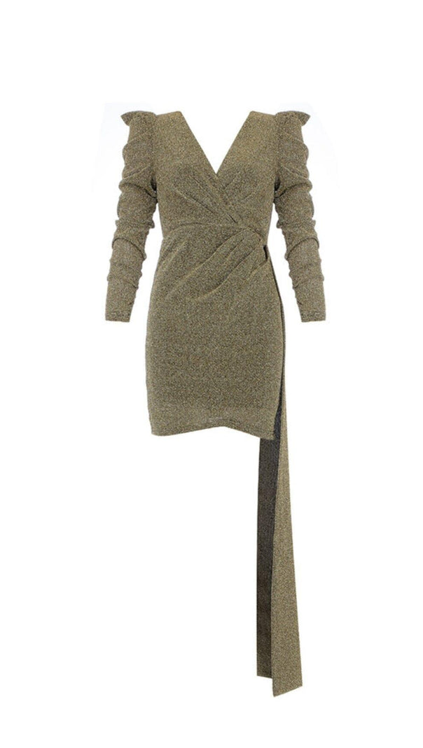 AIIZIE DEEP V DRESS MINI DRESS IN GOLD - product image