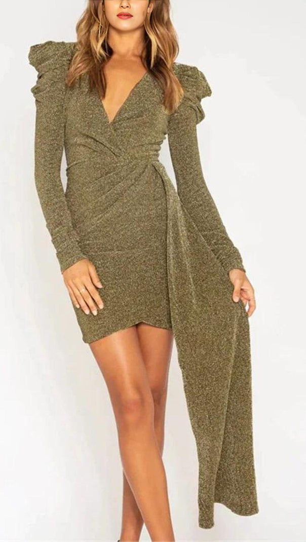 AIIZIE DEEP V DRESS MINI DRESS IN GOLD - product image