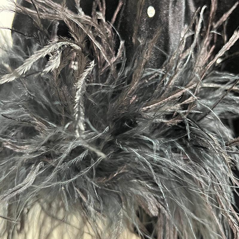 BLAZER IN VELLUTO CON PIUME E BOTTONE SINGOLO NERO