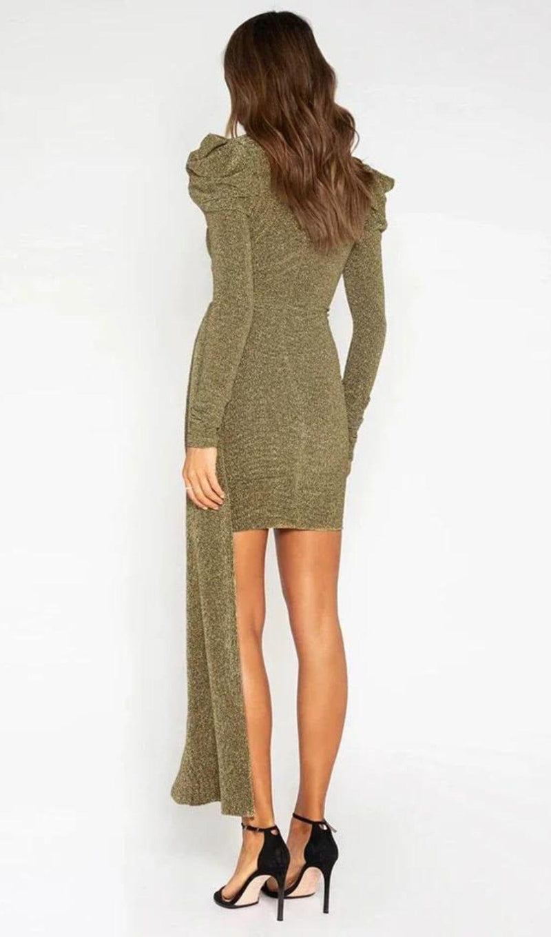 DEEP V DRESS MINI DRESS IN GOLD