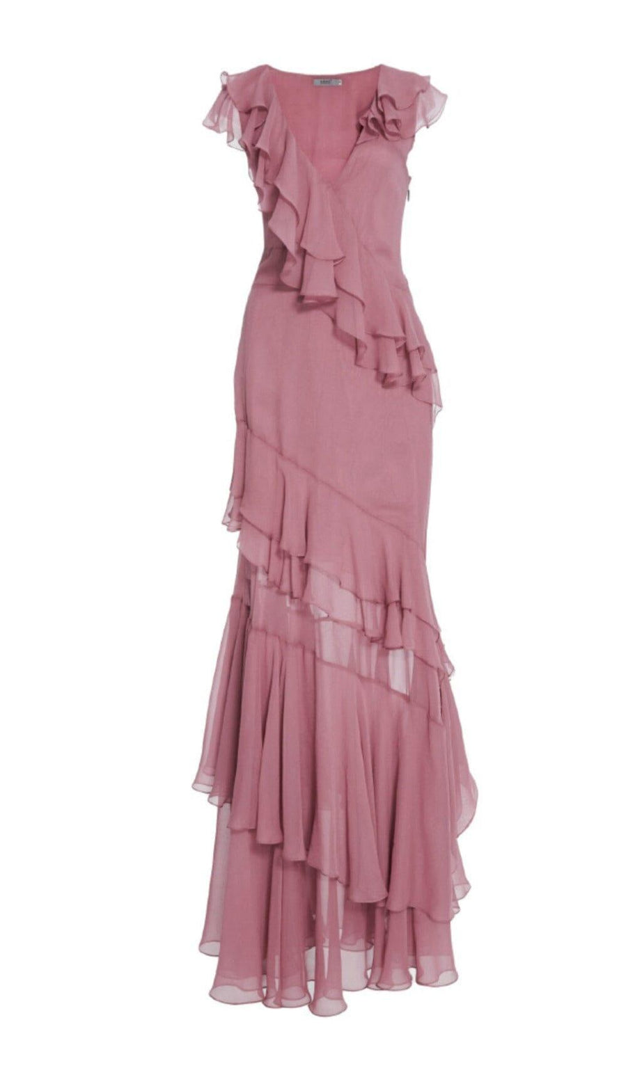 MAXIKLEID MIT RÜSCHEN IN ROSA